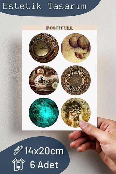 Postifull Vintage Themed Sticker Set - 6 Piece Sticker Set - Compatible Stickers for Phone, Tablet, Notebook and Laptop