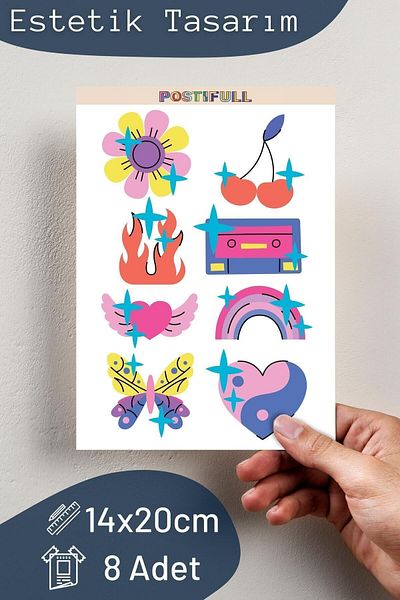 Postifull Indie Themed Sticker Set - 8 Piece Sticker Set - Phone, Tablet, Notebook Laptop Compatible Sticker