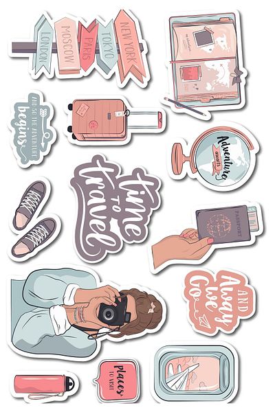 Postifull Time to Travel Themed Sticker and Label Set - Medium Size - Waterproof, Thick Adhesive Sticker Set