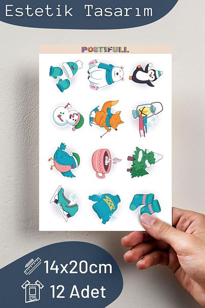 Postifull Winter Themed Sticker and Label Set - Medium Size - Waterproof, Thick Adhesive Sticker Set