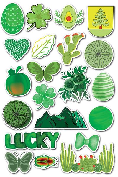 Postifull Sticker Set - Green - 18 Pieces Sticker Set - Phone, Tablet, Notebook Laptop Compatible Sticker