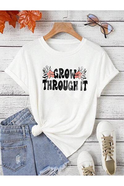 LEMIRA Μπλουζάκι με στάμπα μεγάλου μεγέθους GROW THROUGH IT