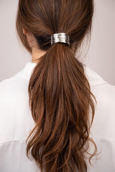 Sacha Accessories Patterned Plate Silver Elastic Buckle