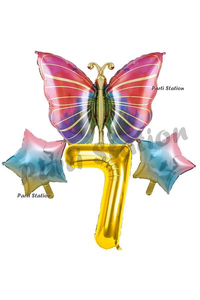 Parti Station 7 Year Old Birthday Colorful Butterfly Concept - Butterfly Spring Theme Balloon Set