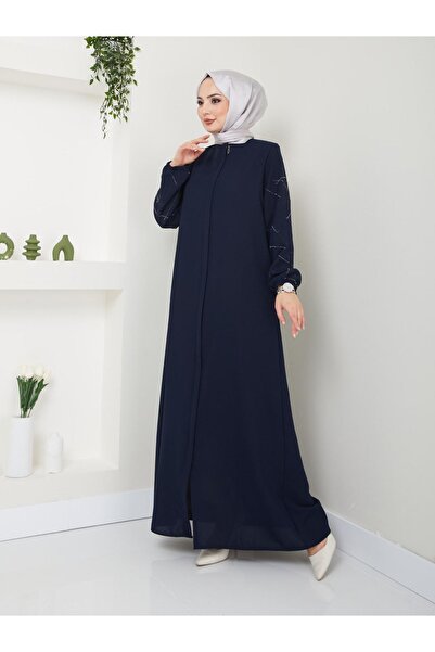 ELBİSHE Honeycomb Fabric - Ferace with Stone Detail