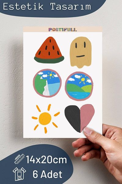 Postifull Watercolor Themed Sticker Set - 6 Piece Sticker Set - Phone, Tablet, Notebook Laptop Compatible Sticker
