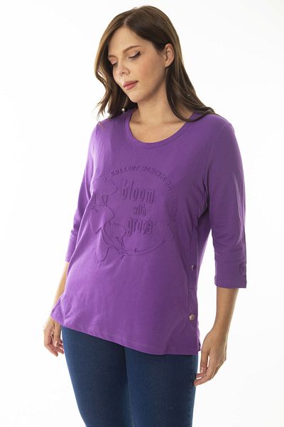 Şans Women's Large Size Purple Sweatshirt with Snap Buttons on the Sides 65N36970