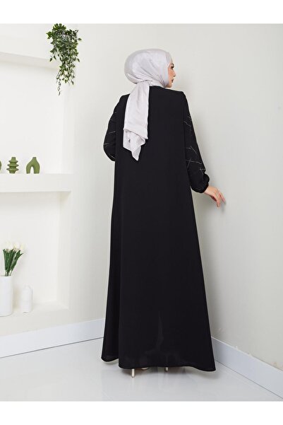 ELBİSHE Honeycomb Fabric Stone Detailed Ferace