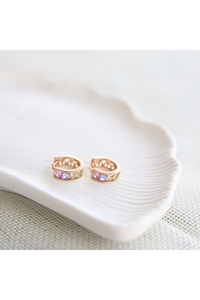 Aksesuar Renkli Taşlı Çelik Halka Küpe