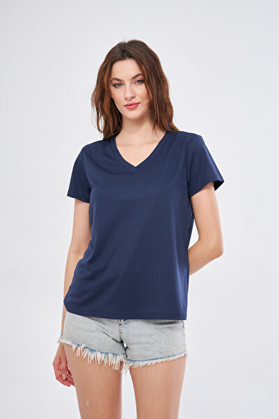 YÜKSEL IŞIK V-λαιμόκοψη Απλό Navy Blue Χρώμα