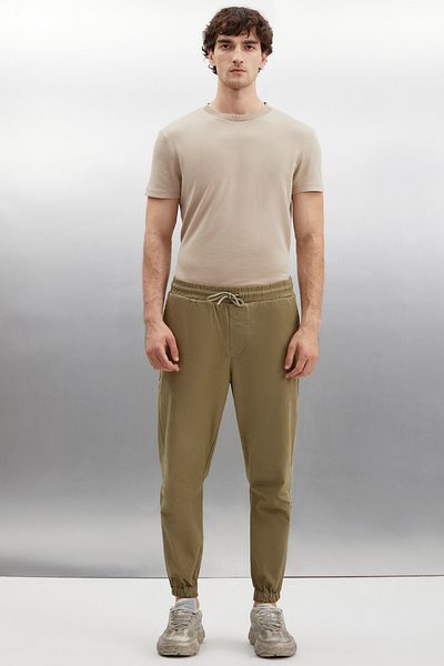 GRIMELANGE Jakob Herren-Hose, gewebt, gewaschen, 4 Taschen, dick, strukturiert, Khaki, mit elastischen Beinen