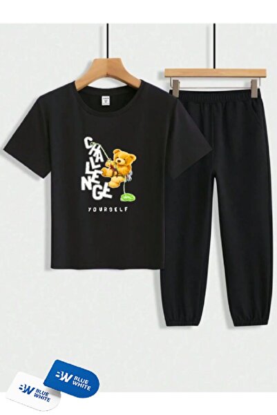 FRİENDS KİDS Boy's/Girl's Callenge Teddy Bear Printed T-Shirt-Sweatpants Set