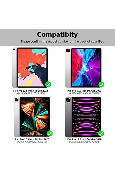 m.tk moveteck İpad Pro 3.4.5.6. Nesil 12.9 inç Uyumlu Klavyeli Kılıf Kalem Bölmeli Bluetooth Kablosuz Klavye 2022