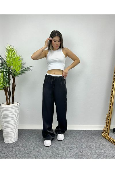 DEQ FASHION Shiny Satin pants with Elastic Waist