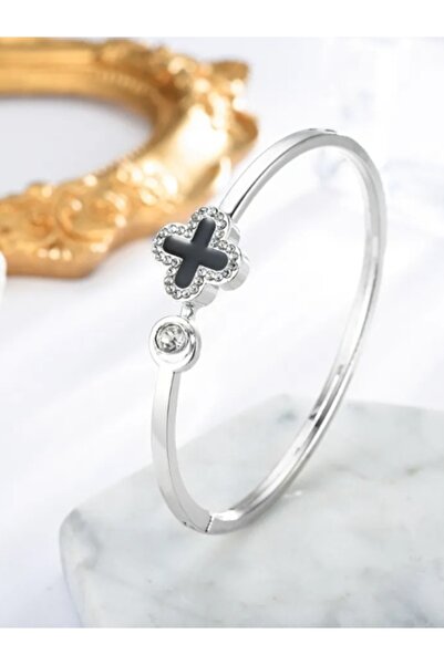 Shisa Jewel Paslanmaz çelik yonca yaprağı bileklik, (gümüş rengi), kadınlar için (62)