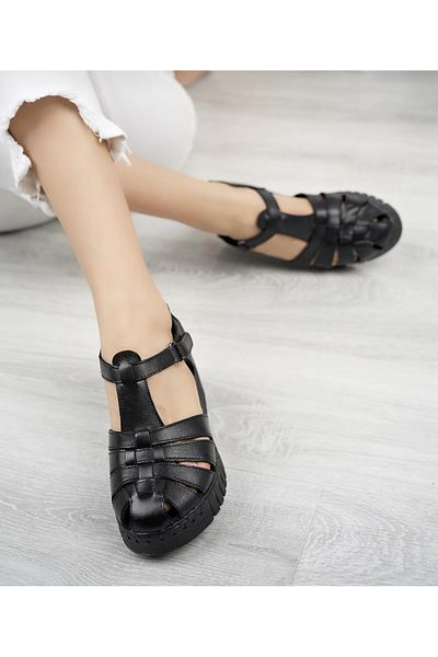 ELF GENUINE Leather Wedge Heeled Women's Daily Sandals