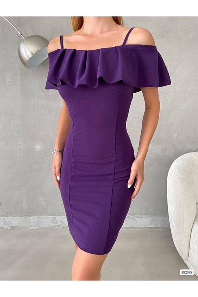 Varyete Layered Design Strappy Carmen Collar Mini Length Dress