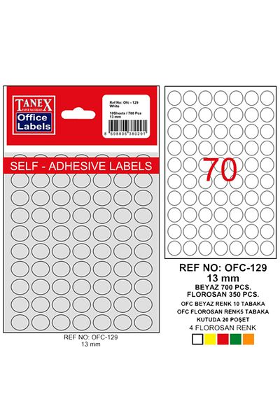Tanex Office Label With Bag Round Ofc-129--10 Lu Pkt