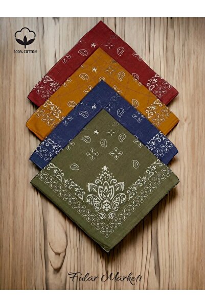 Fular Marketi 100% قطن 4 قطع باندانا أنيقة منقوشة 4egh