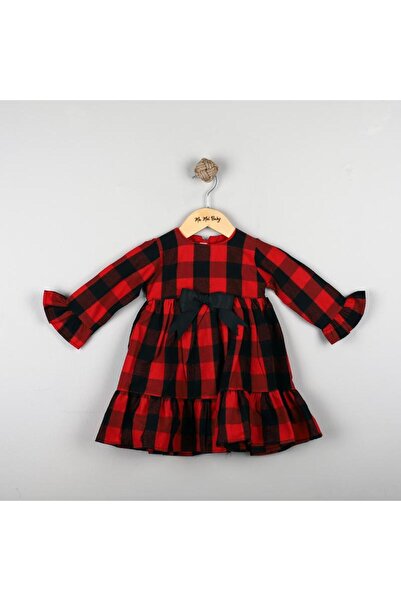 Ma Moi Baby Kırmızı Ekose Volanlı Kız Çocuk Elbise