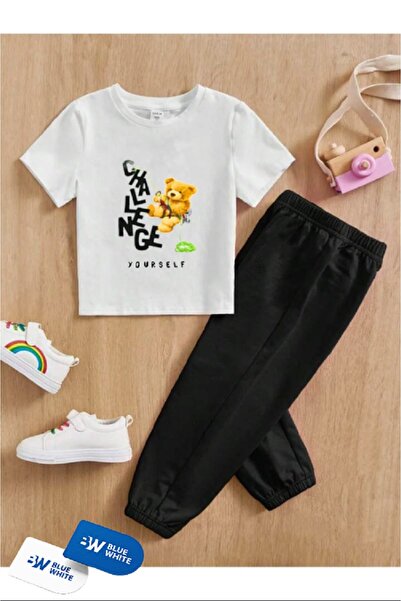 SİNSER TEKS Boy's/Girl's Callenge Teddy Bear Printed T-Shirt-Sweatpants Set
