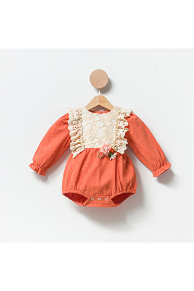 Ma Moi Baby Turuncu Fisto Robalı Kız Bebek Romper