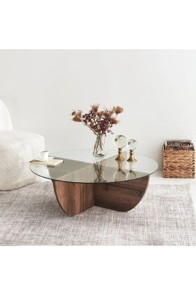 Eriza Home 1022, Yeni Nesil Modern Orta Cam Sehpa, Ceviz