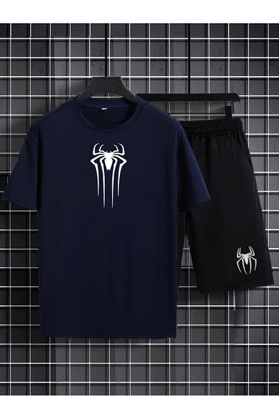 viperkombin Spider Printed Oversize T-Shirt and Shorts 2-Piece Combination
