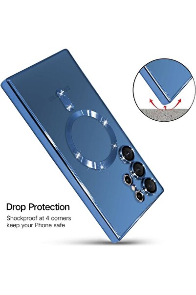 Sphone Samsung Galaxy S22 Ultra Kılıf Magsafe Manyetik Wireless Şarj Destekli Kenarı Metalik Renkli Şeffaf