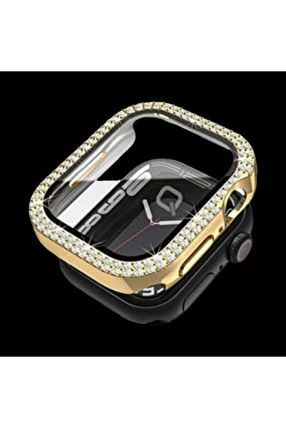 FirstModel Apple Watch 40 mm Uyumlu Taşlı Ekran ve Kasa Koruyucu Gold (Ürün S...