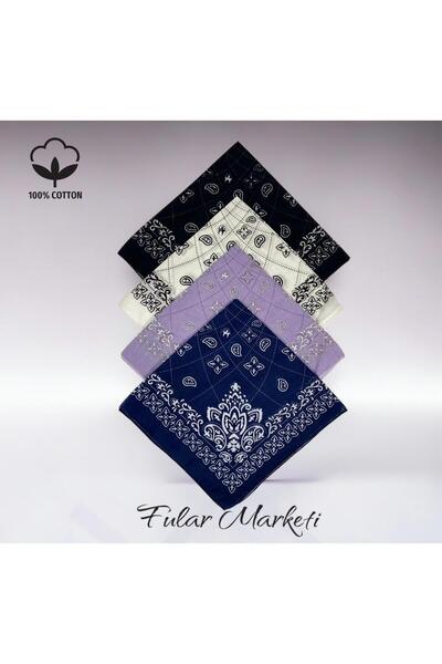 Fular Marketi %100 Pamuk 4 Adet Elegance Desenli Bandana 4esl
