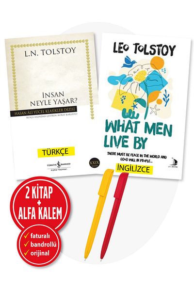 Destek Yayınları Alpha Pen andWhatIs the Human Living With? -WhatMenLiveby 2 Book Set (tolstoy) - Turkish and English Book Support