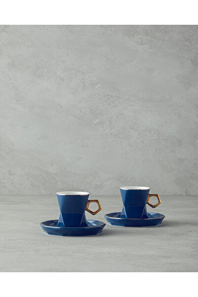 English Home Axel New Bone China - طقم أكواب قهوة وأزرق داكن مكون من 4 قطع لشخصين