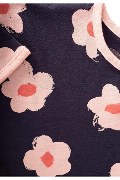 Cigit Daisy Patterned Oversize Shorts Set 1-7 Years Dark Blue