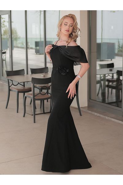 SpringStore Rochie de seara din crepon cu guler negru