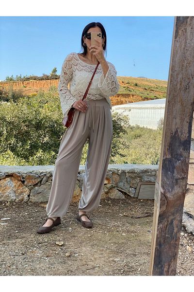 LE CARAMBOLE Γυναικείο Μπεζ Modal Υφασμάτινο Παντελόνι Shalwar