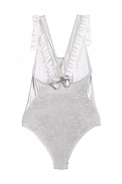 Argento Gray Shiny Frilly Girl's Swimsuit