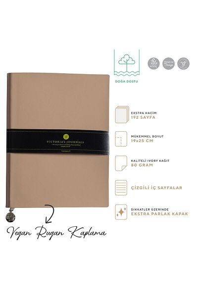 Victoria's Journals Smyth Patent Leather Flexible Cover Striped Notebook, 19x25 cm -Beige