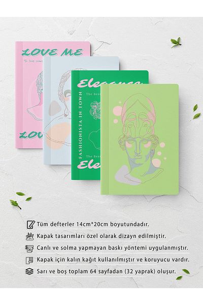 Postifull Set caiete cu tematică de artă modernă - 4 bucăți - 14cm*20cm - 64 pagini - fără linii