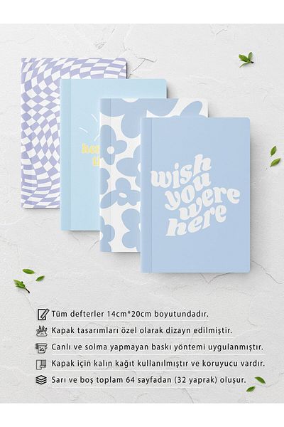 Postifull Set caiete necăptușite - Albastru - 4 bucăți - 14cm*20cm - 64 pagini