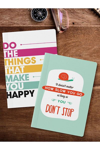 Postifull Unlined Notebook Set, 2 Pieces of Motivational Patterned Notebook, Notepad, Memory Book, 64 Pages