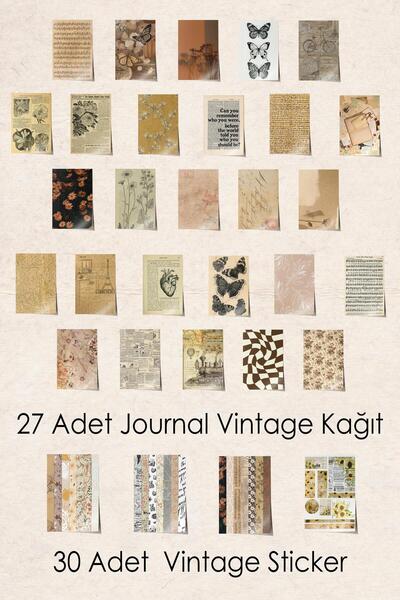 Postifull Vintage Journal Defter Seti, Vintage Notebook Seti Soft, 27 Vintage Kağıt, 30 Adet Vintage Sticker