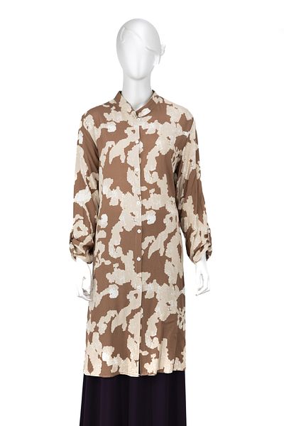 Oppland Women's Woven Viscose Fabric Mother Long Tunic Prevailing Collar Art Patterned Lycra Free Full Mold