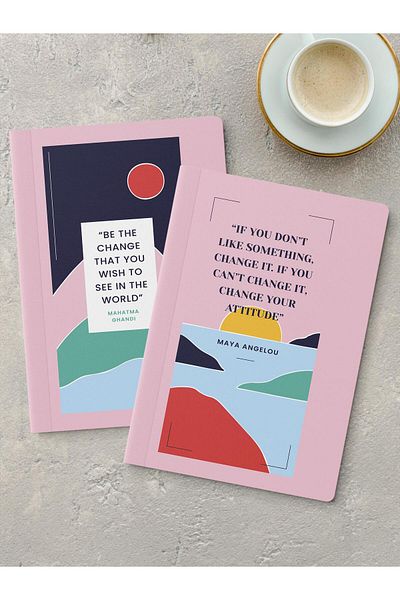 Postifull Unlined Notebook Set, 2 Pieces of Motivational Patterned Notebook, Notepad, Memory Book, 64 Pages