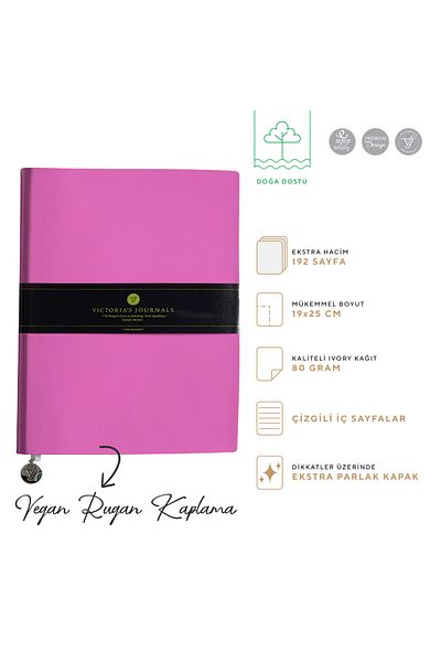 Victoria's Journals Smyth Patent Leather Flexible Cover Striped Notebook, 19x25 cm - Pink