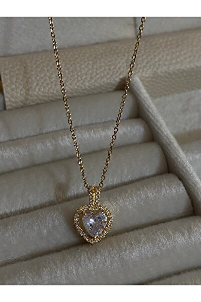 h&b design jewel Gold Tek Taşlı Kalp Kolye