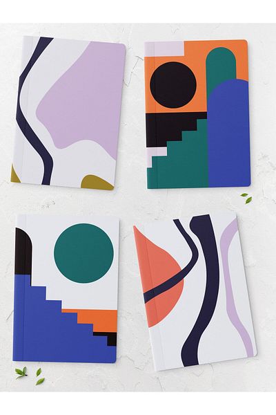 Postifull مجموعة دفاتر ملاحظات تحت عنوان Bauhaus - دفتر ألوان ناعم - 4 قطع - 14 سم * 20 سم - 64 صفحة