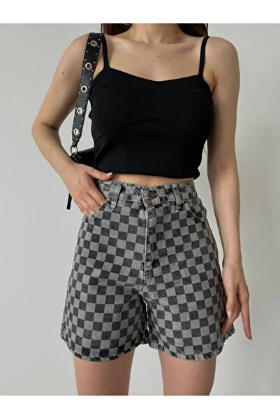 Genel Markalar Paçası Püsküllü Farklı Desenli Denim Şort