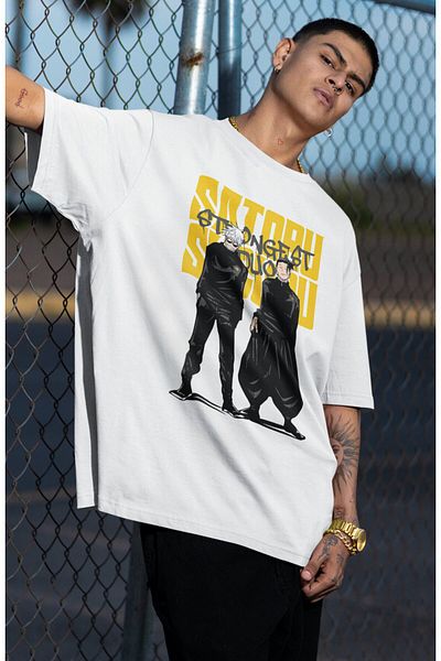 Fuddy Moda Tricou cu imprimeu oversize JJK Gojo Satoru și Suguru Geto, tricou unisex cu imprimeu anime