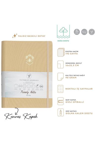 Victoria's Journals Canvas Hidden Spiral Gilded Hard Cover Dot Notebook, 16x22.5 cm, Beige